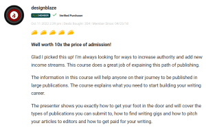 Testimonial for Be Paid to Publish Masterclass (1)